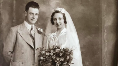 Faded wedding photo before restoration